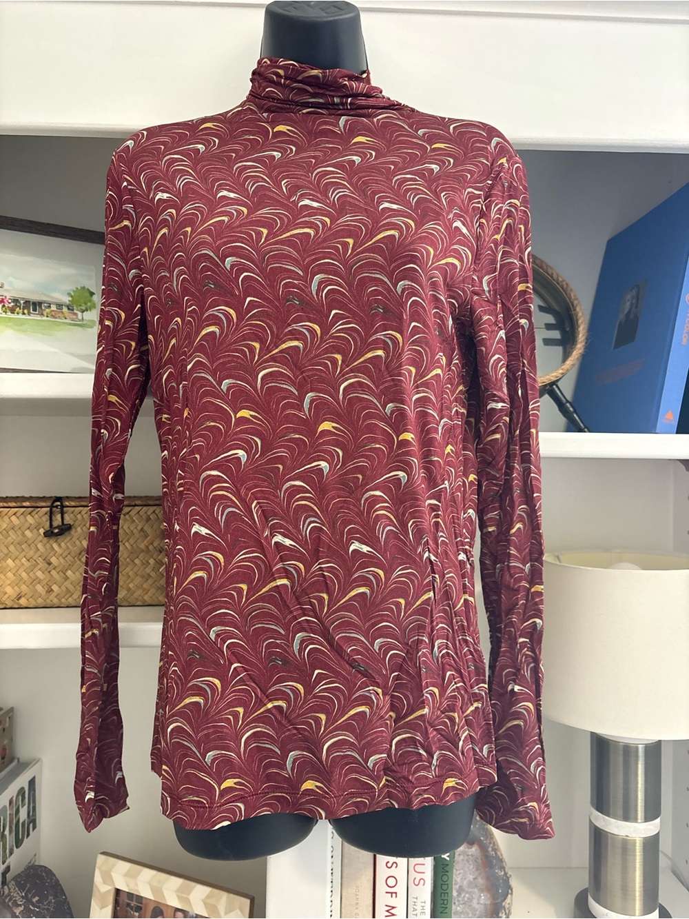 NWT Ulla Johnson Burgundy Marbled Turtle Neck Long Sleeve Top